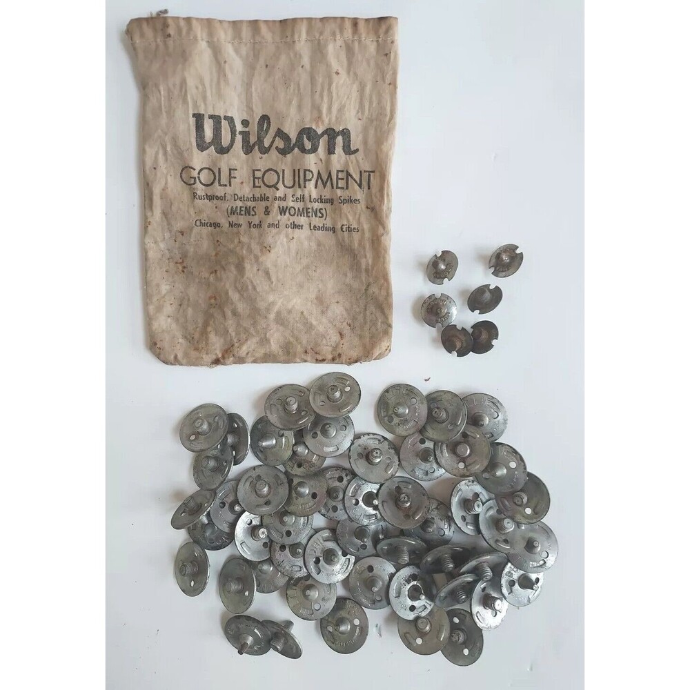 56 Vintage Wilson Rustproof Detachable Self Locking Golf Spikes & Original Bag